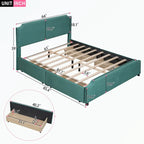 Letto a piattaforma imbottito capitonné grigio/verde/blu/beige con cassetti – 2 persone
