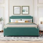 Letto a piattaforma imbottito capitonné grigio/verde/blu/beige con cassetti – 2 persone