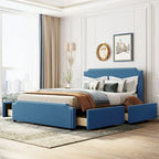 Letto a piattaforma imbottito capitonné grigio/verde/blu/beige con cassetti – 2 persone
