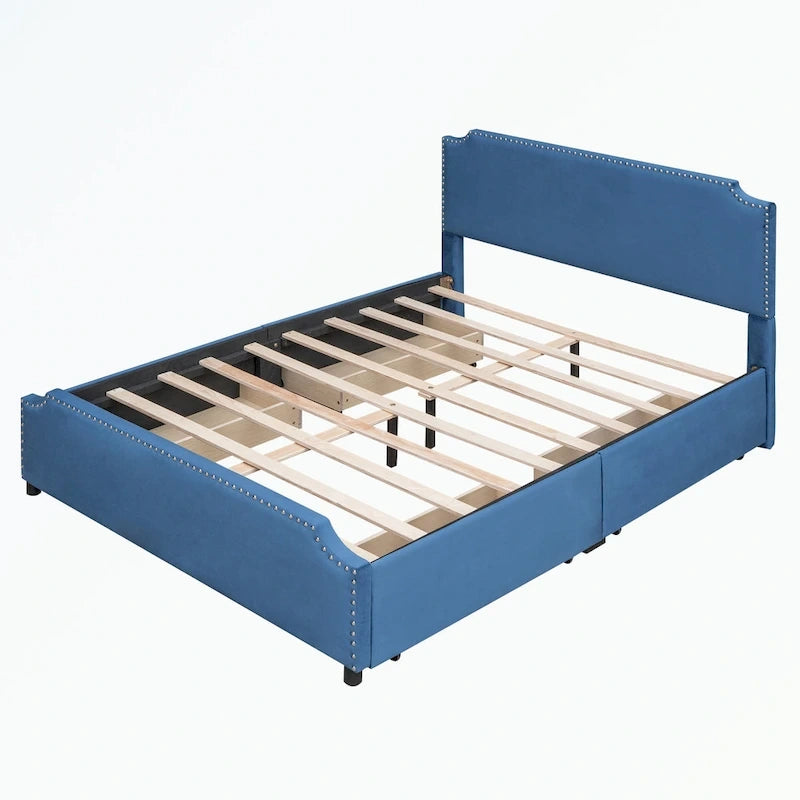 Letto a piattaforma imbottito capitonné grigio/verde/blu/beige con cassetti – 2 persone