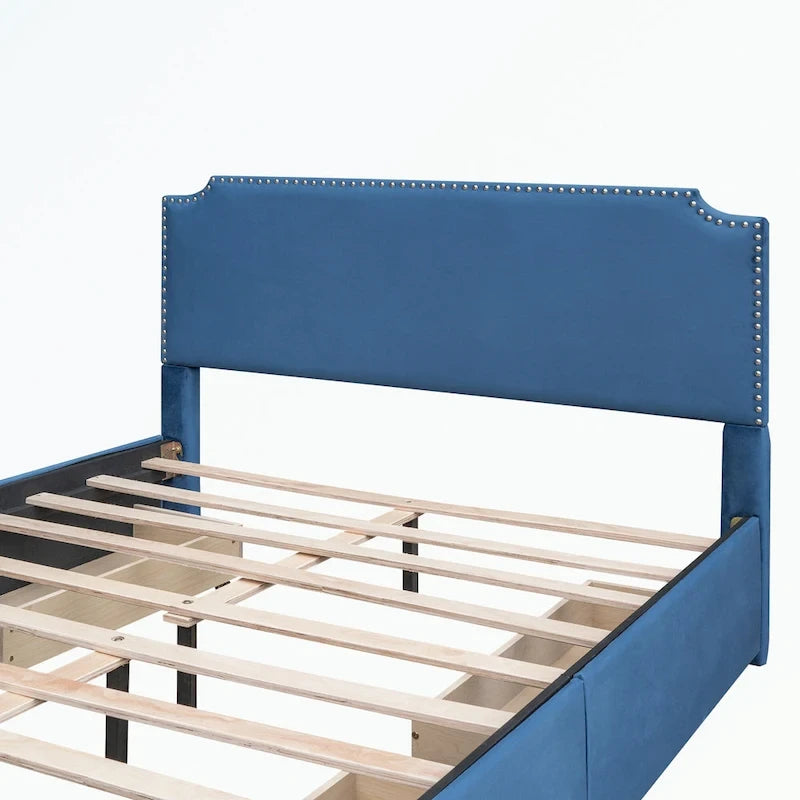 Letto a piattaforma imbottito capitonné grigio/verde/blu/beige con cassetti – 2 persone