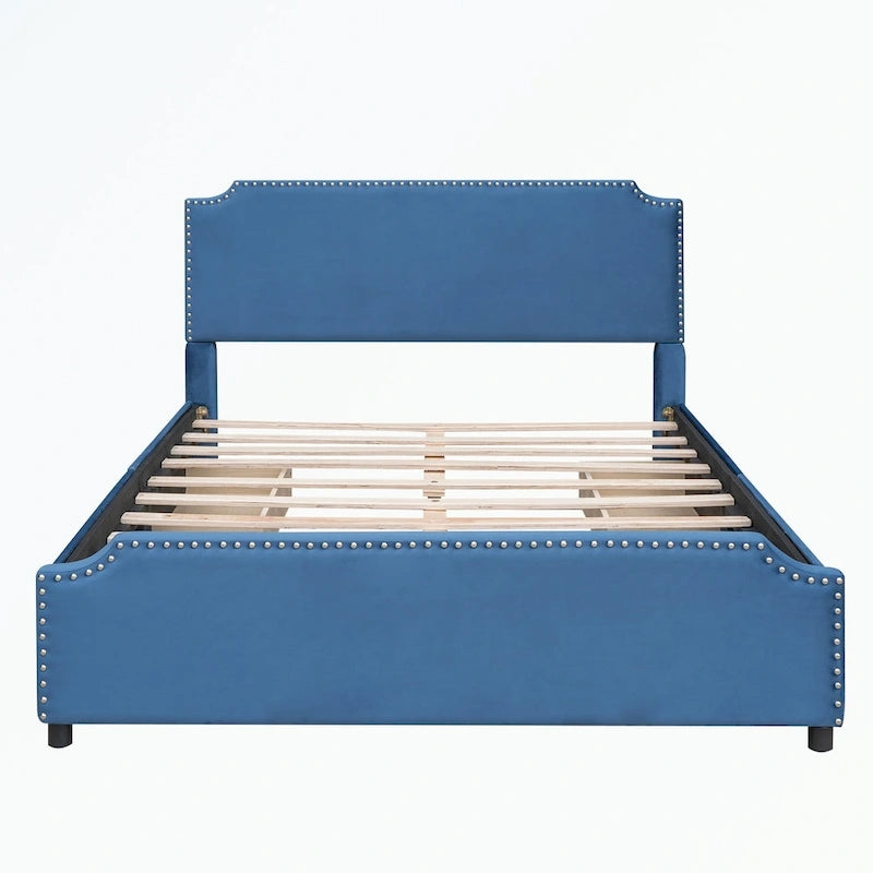 Letto a piattaforma imbottito capitonné grigio/verde/blu/beige con cassetti – 2 persone