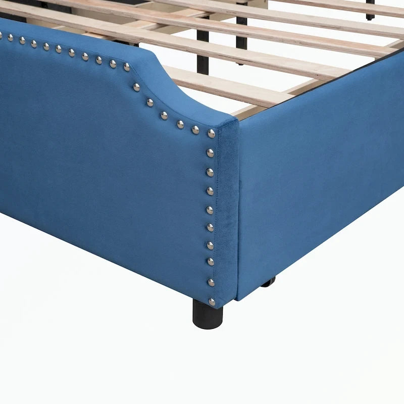 Letto a piattaforma imbottito capitonné grigio/verde/blu/beige con cassetti – 2 persone