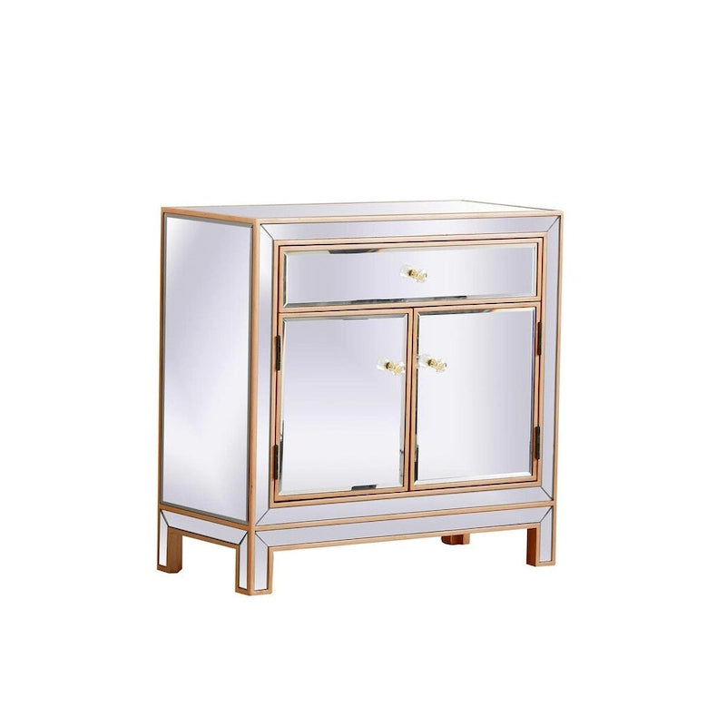 Mobiletto contenitore a specchio argento/oro – 3 ante, 1 cassetto, per 1 persona