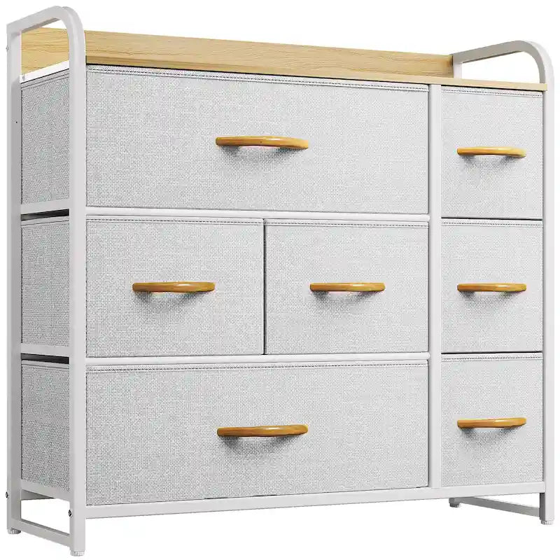 Comò a 7 cassetti | Grigio scuro / Grigio chiaro / Marrone / Rosa | Cassetti in tessuto | Struttura in acciaio | Per 1 persona