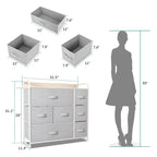 Comò a 7 cassetti | Grigio scuro / Grigio chiaro / Marrone / Rosa | Cassetti in tessuto | Struttura in acciaio | Per 1 persona