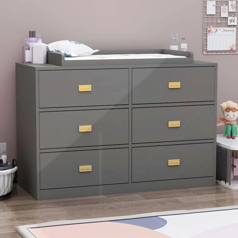 Comò fasciatoio a 6 cassetti grigio/bianco, convertibile per 1 bambino
