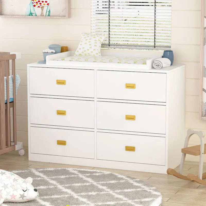 Comò fasciatoio a 6 cassetti grigio/bianco, convertibile per 1 bambino