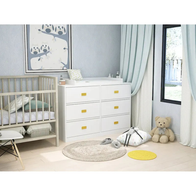 Comò fasciatoio a 6 cassetti grigio/bianco, convertibile per 1 bambino