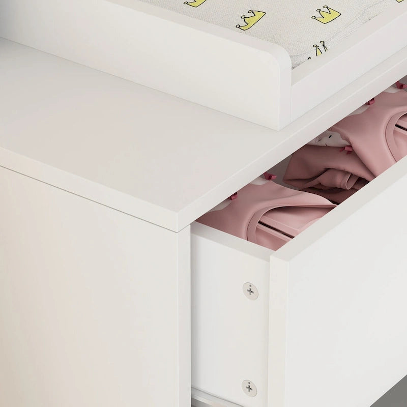 Comò fasciatoio a 6 cassetti grigio/bianco, convertibile per 1 bambino