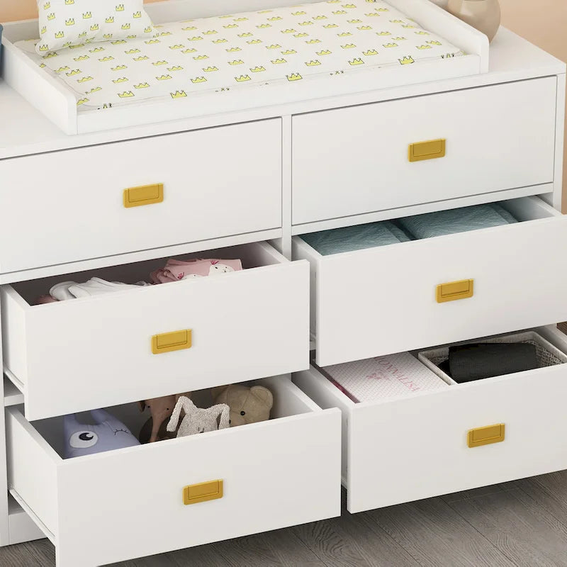 Comò fasciatoio a 6 cassetti grigio/bianco, convertibile per 1 bambino