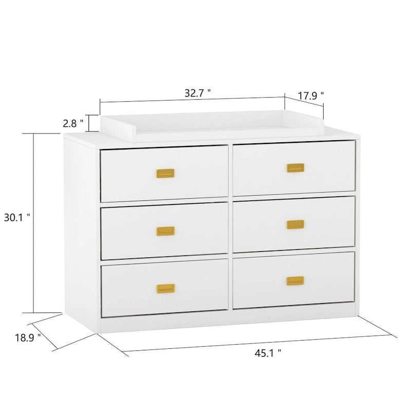 Comò fasciatoio a 6 cassetti grigio/bianco, convertibile per 1 bambino