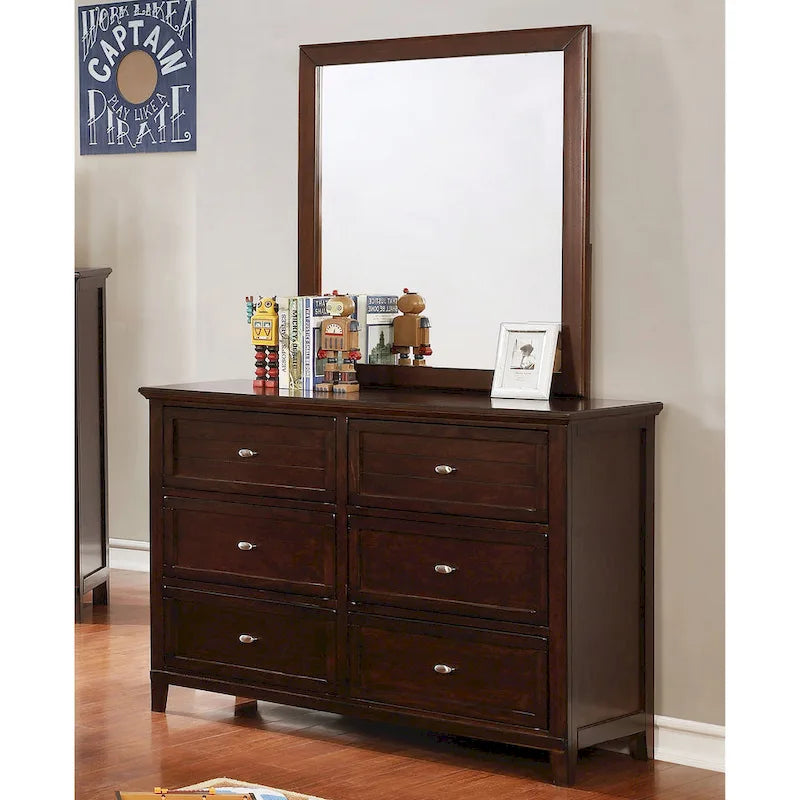 Comò a 6 cassetti in legno massiccio, stile transizionale, grigio/marrone ciliegio