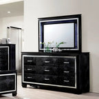 Comò a 9 cassetti e specchio con texture coccodrillo nero/argento (set da 2 pezzi)