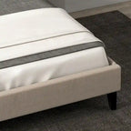 Struttura Letto Imbottita in Velluto con Testiera ad Ali, Misura Matrimoniale, Beige / Grigio / Nero, Adatto per 1–2 Persone