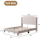 Struttura Letto Imbottita in Velluto con Testiera ad Ali, Misura Matrimoniale, Beige / Grigio / Nero, Adatto per 1–2 Persone