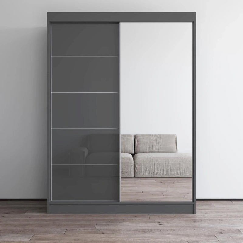 Armadio a 2 ante con specchio, lucido bianco/nero/grigio/wengé – 120 cm e 150 cm