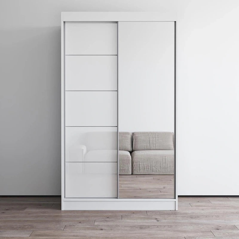 Armadio a 2 ante con specchio, lucido bianco/nero/grigio/wengé – 120 cm e 150 cm
