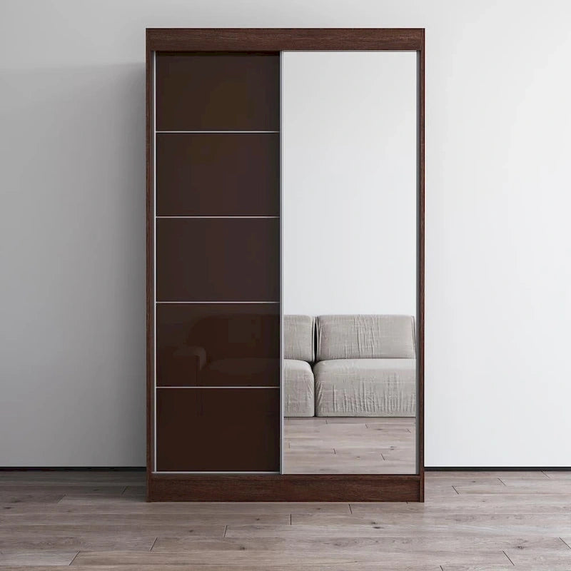 Armadio a 2 ante con specchio, lucido bianco/nero/grigio/wengé – 120 cm e 150 cm