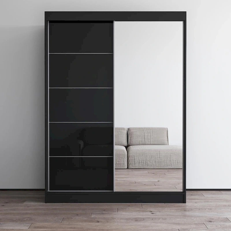 Armadio a 2 ante con specchio, lucido bianco/nero/grigio/wengé – 120 cm e 150 cm