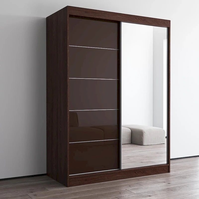 Armadio a 2 ante con specchio, lucido bianco/nero/grigio/wengé – 120 cm e 150 cm