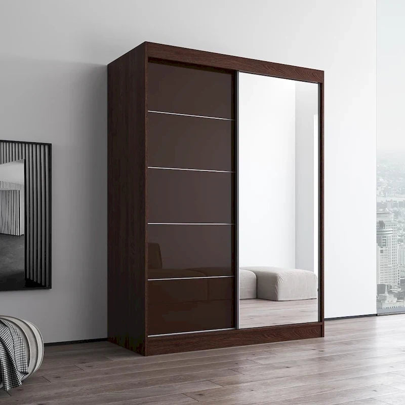 Armadio a 2 ante con specchio, lucido bianco/nero/grigio/wengé – 120 cm e 150 cm