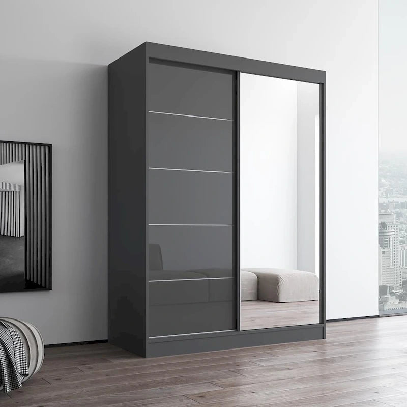 Armadio a 2 ante con specchio, lucido bianco/nero/grigio/wengé – 120 cm e 150 cm