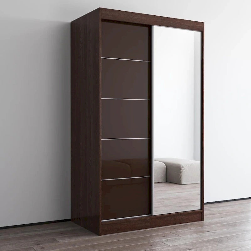 Armadio a 2 ante con specchio, lucido bianco/nero/grigio/wengé – 120 cm e 150 cm