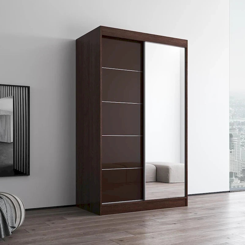 Armadio a 2 ante con specchio, lucido bianco/nero/grigio/wengé – 120 cm e 150 cm