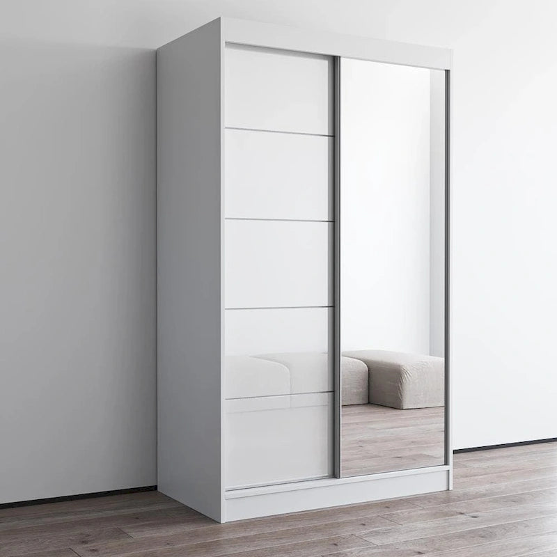 Armadio a 2 ante con specchio, lucido bianco/nero/grigio/wengé – 120 cm e 150 cm