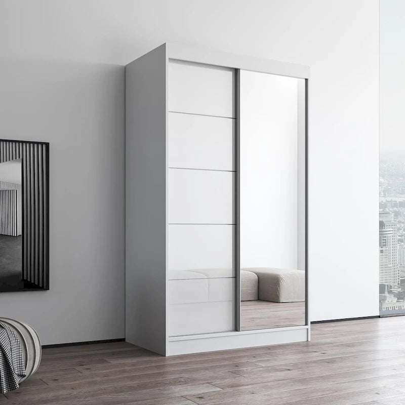 Armadio a 2 ante con specchio, lucido bianco/nero/grigio/wengé – 120 cm e 150 cm