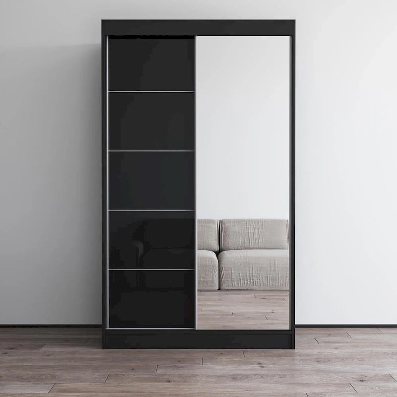 Armadio a 2 ante con specchio, lucido bianco/nero/grigio/wengé – 120 cm e 150 cm