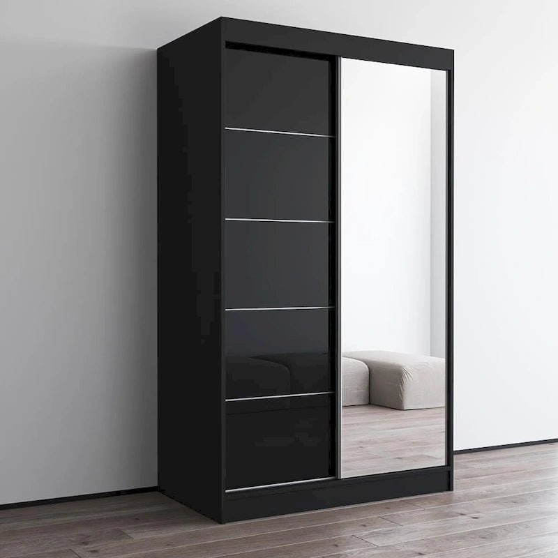 Armadio a 2 ante con specchio, lucido bianco/nero/grigio/wengé – 120 cm e 150 cm