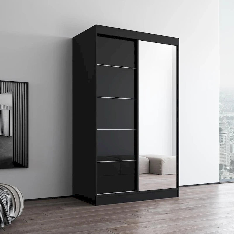 Armadio a 2 ante con specchio, lucido bianco/nero/grigio/wengé – 120 cm e 150 cm