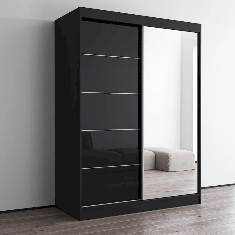 Armadio a 2 ante con specchio, lucido bianco/nero/grigio/wengé – 120 cm e 150 cm