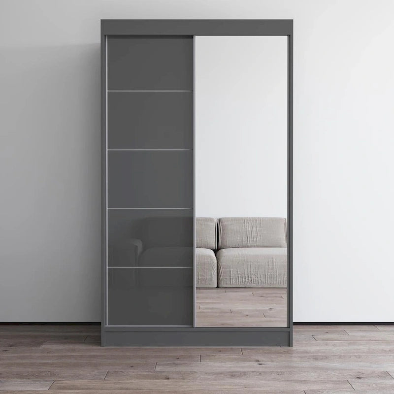 Armadio a 2 ante con specchio, lucido bianco/nero/grigio/wengé – 120 cm e 150 cm