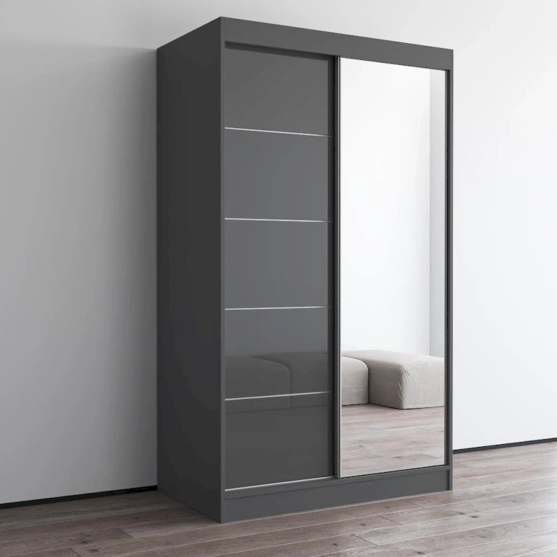 Armadio a 2 ante con specchio, lucido bianco/nero/grigio/wengé – 120 cm e 150 cm
