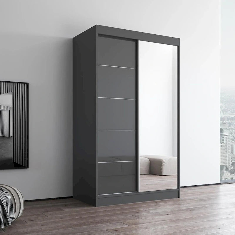 Armadio a 2 ante con specchio, lucido bianco/nero/grigio/wengé – 120 cm e 150 cm