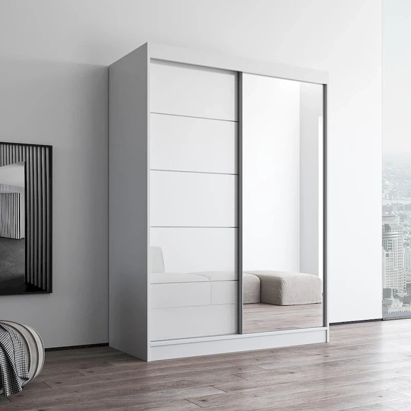 Armadio a 2 ante con specchio, lucido bianco/nero/grigio/wengé – 120 cm e 150 cm