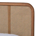 Letto a piattaforma in noce frassino con testiera in rattan, stile Mid-Century, matrimoniale/queen/king