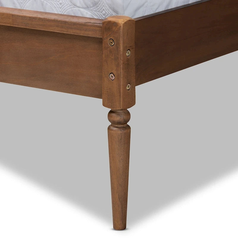 Letto a piattaforma in noce frassino con testiera in rattan, stile Mid-Century, matrimoniale/queen/king