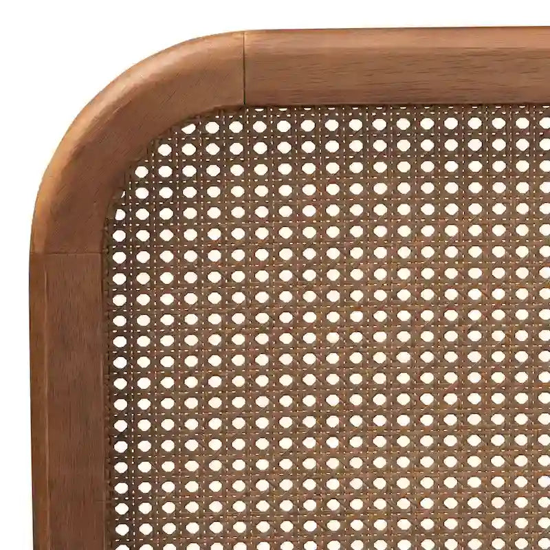 Letto a piattaforma in noce frassino con testiera in rattan, stile Mid-Century, matrimoniale/queen/king