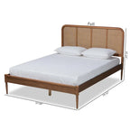 Letto a piattaforma in noce frassino con testiera in rattan, stile Mid-Century, matrimoniale/queen/king