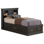 Letto contenitore Black / Cherry / Grey / Cappuccino con testiera libreria – Una piazza / Una piazza e mezza / Matrimoniale / King, 1-2 Persone