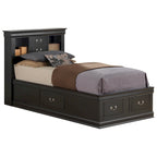 Letto contenitore Black / Cherry / Grey / Cappuccino con testiera libreria – Una piazza / Una piazza e mezza / Matrimoniale / King, 1-2 Persone