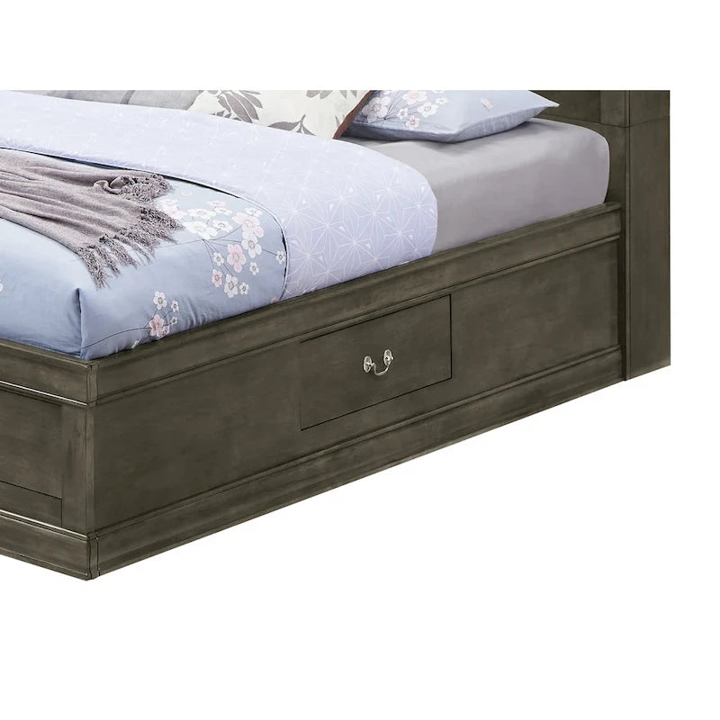 Letto contenitore Black / Cherry / Grey / Cappuccino con testiera libreria – Una piazza / Una piazza e mezza / Matrimoniale / King, 1-2 Persone