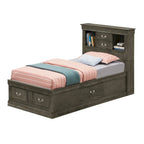 Letto contenitore Black / Cherry / Grey / Cappuccino con testiera libreria – Una piazza / Una piazza e mezza / Matrimoniale / King, 1-2 Persone