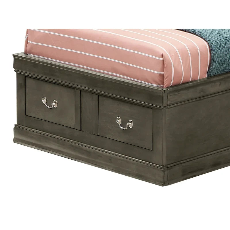 Letto contenitore Black / Cherry / Grey / Cappuccino con testiera libreria – Una piazza / Una piazza e mezza / Matrimoniale / King, 1-2 Persone