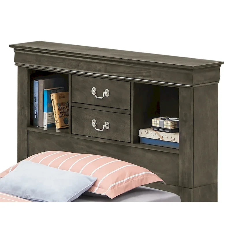 Letto contenitore Black / Cherry / Grey / Cappuccino con testiera libreria – Una piazza / Una piazza e mezza / Matrimoniale / King, 1-2 Persone