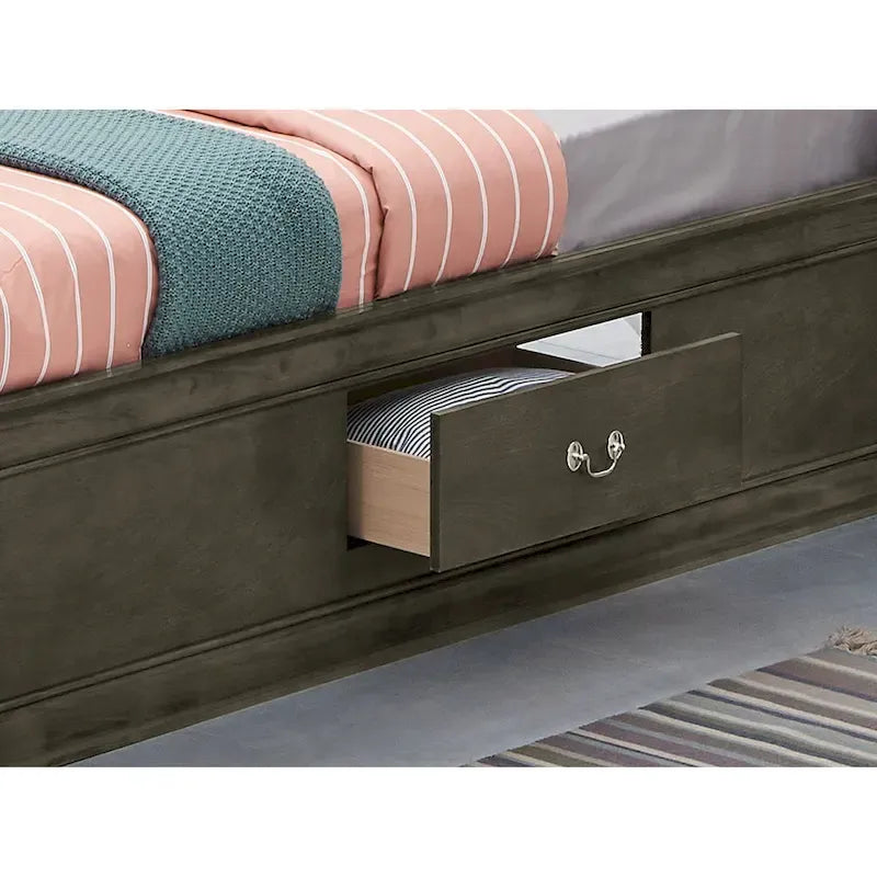 Letto contenitore Black / Cherry / Grey / Cappuccino con testiera libreria – Una piazza / Una piazza e mezza / Matrimoniale / King, 1-2 Persone